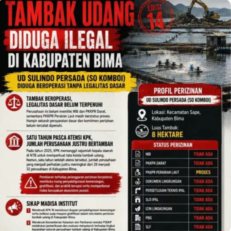 Sejumlah Tambak Udang Di Duga Beroperasi Secara Ilegal Dikawasan Pesisir Kabupaten Bima